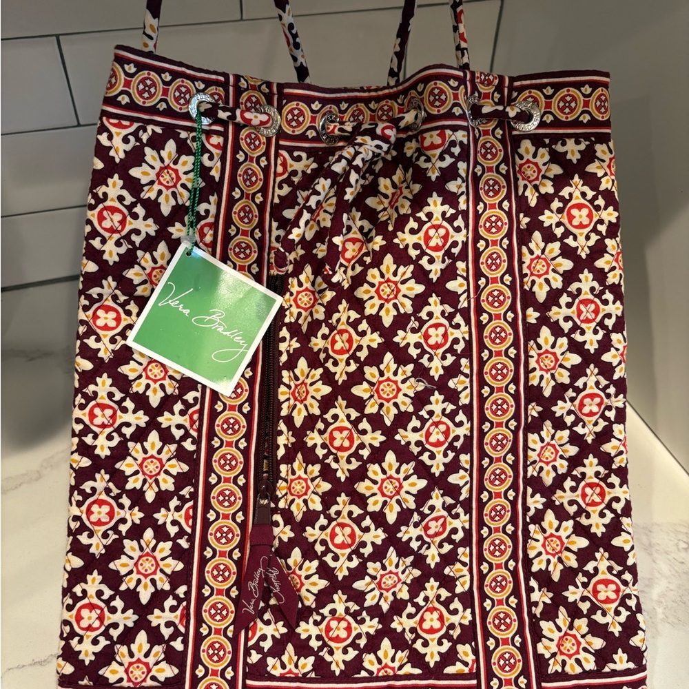 NWT Vera Bradley Burgundy and Cream “medallion” backsack